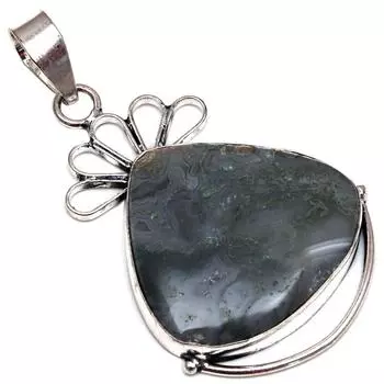 Подвеска с моховым агатом, драгоценный камень, подарок для нее, серебряное украшение 2 дюйма