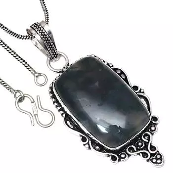 Подвеска с моховым агатом, драгоценным камнем, подарок на День святого Валентина, серебряное украшение 2,5 дюйма