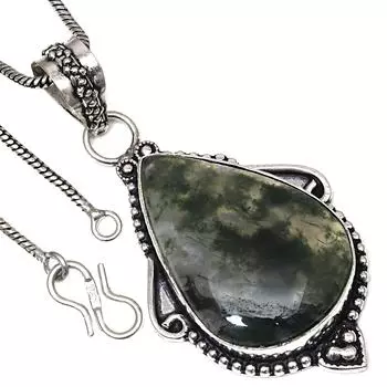 Подвеска с моховым агатом, драгоценным камнем, подарок на День святого Валентина, серебряное украшение 2,25 дюйма