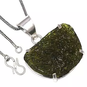 Подвеска с молдавитом, драгоценным камнем, подарок на День святого Валентина, серебряное ювелирное изделие, 1,5 дюйма