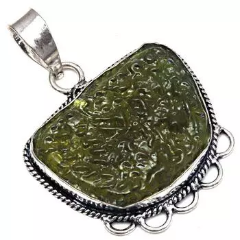 Подвеска с молдавским камнем, подарок для нее, серебряное украшение 1,5 дюйма