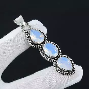 Подвеска с молочным опалом, Подвеска с драгоценными камнями из стерлингового серебра 925 пробы, Ювелирные изделия с молочным опалом, Подарки ручной работы, Ювелирные изделия ручной работы для подарков Ювелирные изделия для нее 2.55