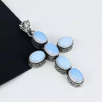 Подвеска с молочным опалом, серебро 925 пробы - дизайн креста ручной работы, повседневные украшения, уникальные подарки с молочным опалом 2.95 белый