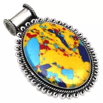 Подвеска с мозаикой из яшмы, драгоценный камень, ручная работа, подарок на День матери, серебряное украшение, 2 дюйма