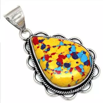 Подвеска с мозаикой из яшмы, драгоценный камень, подарок ручной работы для нее, серебряные украшения 1,75 дюйма