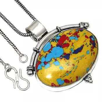 Подвеска с мозаикой из яшмы, драгоценный камень, подарок ручной работы для нее, серебряные украшения 1,75 дюйма