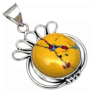 Подвеска с мозаикой из яшмы, драгоценный камень, подарок ручной работы для нее, серебряные украшения 1,75 дюйма