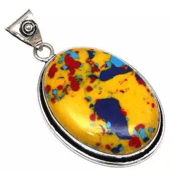 Подвеска с мозаикой из яшмы, драгоценный камень, подарок ручной работы для нее, серебряные украшения 2 дюйма