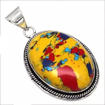 Подвеска с мозаикой из яшмы, драгоценный камень, подарок ручной работы для нее, серебряные украшения 1,75 дюйма