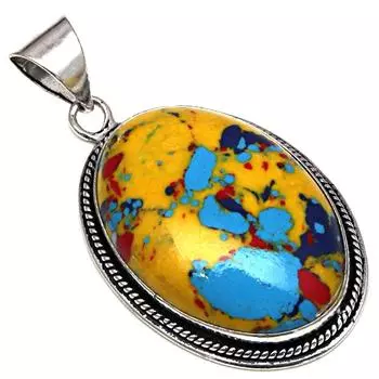 Подвеска с мозаикой из яшмы, драгоценный камень, подарок ручной работы для нее, серебряные украшения 2 дюйма