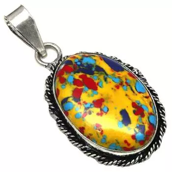 Подвеска с мозаикой из яшмы, драгоценный камень, подарок ручной работы для нее, серебряные украшения 1,75 дюйма