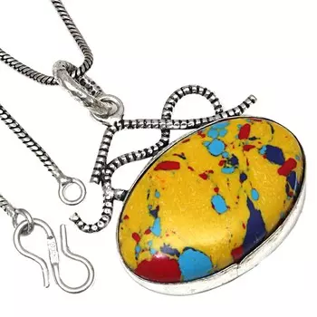 Подвеска с мозаикой из яшмы, драгоценный камень, подарок ручной работы для нее, серебряные украшения 1,75 дюйма