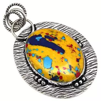 Подвеска с мозаикой из яшмы, драгоценный камень, подарок для нее, серебряные украшения 2 дюйма