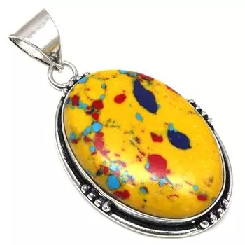 Подвеска с мозаикой из яшмы, драгоценный камень, подарок ручной работы для нее, серебряные украшения 1,75 дюйма