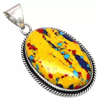 Подвеска с мозаикой из яшмы, драгоценный камень, подарок ручной работы для нее, серебряные украшения 1,75 дюйма