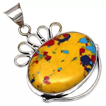 Подвеска с мозаикой из яшмы, драгоценный камень, подарок ручной работы для нее, серебряные украшения 1,75 дюйма