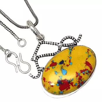 Подвеска с мозаикой из яшмы, драгоценный камень, подарок ручной работы для нее, серебряные украшения 1,75 дюйма