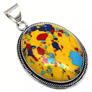 Подвеска с мозаикой из яшмы, драгоценный камень, подарок ручной работы для нее, серебряные украшения 2 дюйма