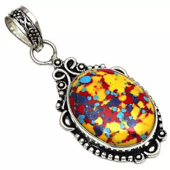 Подвеска с мозаикой из яшмы, драгоценный камень, подарок для нее, серебряные украшения 2 дюйма