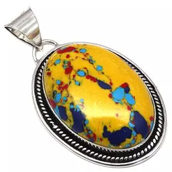 Подвеска с мозаикой из яшмы, драгоценный камень, подарок ручной работы для нее, серебряные украшения 1,75 дюйма