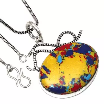 Подвеска с мозаикой из яшмы, драгоценный камень, подарок ручной работы для нее, серебряные украшения 1,75 дюйма