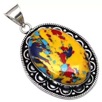 Подвеска с мозаикой из яшмы, драгоценный камень, подарок для нее, серебряные украшения 2 дюйма