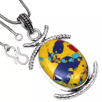 Подвеска с мозаикой из яшмы, драгоценный камень, подарок ручной работы для нее, серебряные украшения 2 дюйма