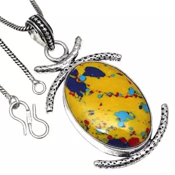 Подвеска с мозаикой из яшмы, драгоценный камень, подарок ручной работы для нее, серебряные украшения 2 дюйма