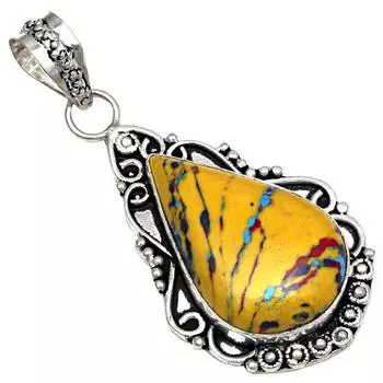 Подвеска с мозаикой из яшмы, драгоценный камень, подарок для нее, серебряные украшения 2 дюйма