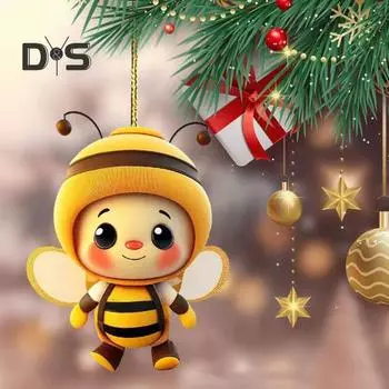 Подвеска с мультяшной пчелой, двухсторонняя печать, акриловое ремесло, ручная работа, милая желтая пчела, украшение для рождественской елки для домашнего офиса, украшение на стену автомобиля D
