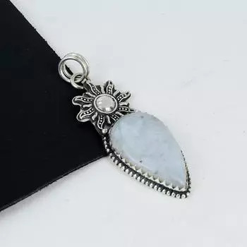 Подвеска с натуральным лунным камнем из серебра 925 пробы - Дизайн ручной работы, Ювелирное украшение для повседневной носки, Уникальная подвеска с лунным камнем, Подарок на День отца 2.95 белый