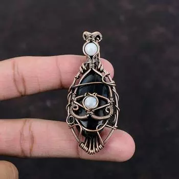 Подвеска с неллитом от сглаза, медная проволочная обертка, радужная подвеска с лунным камнем, драгоценный камень ручной работы, антикварная медная бижутерия, свадебный подарок