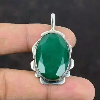 Подвеска с ограненным замбийским изумрудом, подвеска из драгоценного камня, подвеска из стерлингового серебра 925 пробы, антикварные ювелирные изделия, подарки для жены, стильная подвеска, ювелирные изделия ручной работы