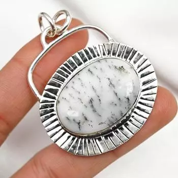 Подвеска с опалом и дендритом, ювелирные изделия из стерлингового серебра 925 пробы, ювелирные изделия ручной работы, подвеска с камнем по дате рождения, подарок для него 2.13 Inches белый