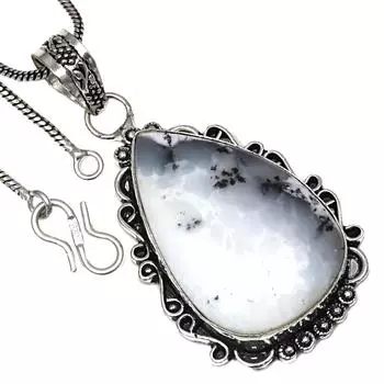 Подвеска с опалом в виде дендритного камня, подарок ручной работы для нее, серебряные украшения 2,25 дюйма