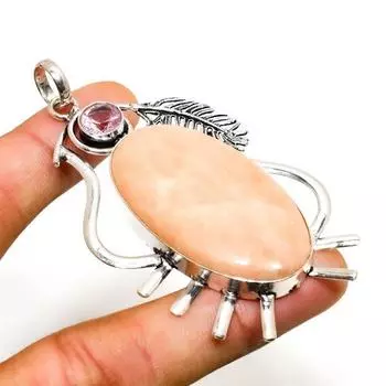 Подвеска с оранжевым авантюрином и розовым кунцитом, посеребренная 925 проба, 2,84 дюйма 2.84 оранжевый