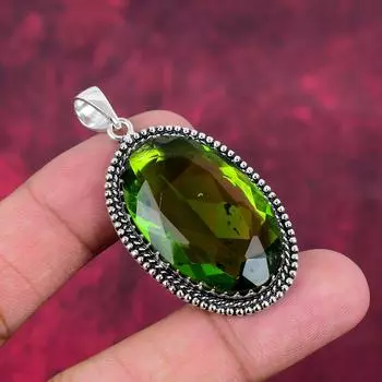 Подвеска с перидотом, ювелирное изделие из цельного серебра 925 пробы с драгоценными камнями, подвеска ручной работы, на День благодарения 2.20 Inches зелёный