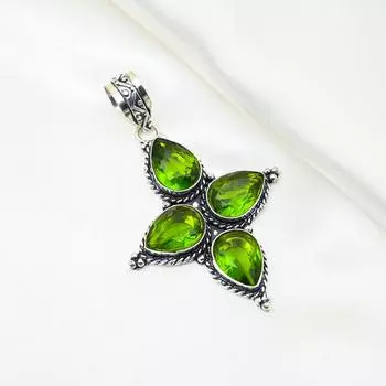 Подвеска с перидотом, ювелирное изделие из цельного серебра 925 пробы с драгоценными камнями, подвеска ручной работы, на День благодарения 2.55 Inches зелёный