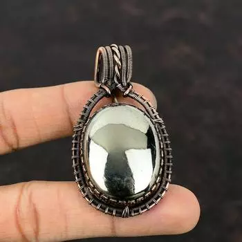 Подвеска с пиритом Apache, кулон из медной проволоки, кулон из проволочной обмотки, ювелирные изделия ручной работы, подвеска из натурального драгоценного камня, красивые медные ювелирные изделия, подарок для нее