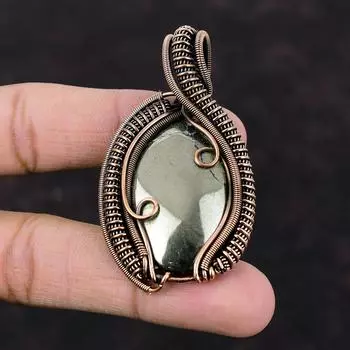 Подвеска с пиритом Apache, медная проволока, кулон, ювелирные изделия из проволочной обмотки, кулон ручной работы, драгоценный камень, медные украшения, подарок для матери, ювелирные изделия с пиритом