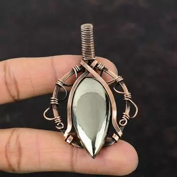 Подвеска с пиритом Apache Медная проволока Подвеска с проволочной обмоткой Ювелирные изделия из драгоценных камней Подвеска ручной работы Медные украшения для подарка Ювелирные изделия с пиритом Apache