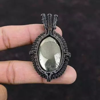 Подвеска с пиритом Apache, подвеска из медной проволоки, кулон ручной работы, приличный кулон ручной работы, ювелирные изделия из проволочной обмотки, драгоценный камень из пирита, медные украшения, подарок на годовщину