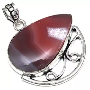 Подвеска с полосчатым агатом, драгоценный камень, ручная работа, подарок для нее, серебряные украшения 1,75 дюйма