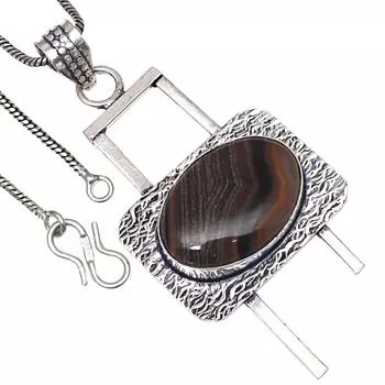 Подвеска с полосчатым агатом, драгоценный камень, ручная работа, подарок для нее, серебряные украшения 2,75 дюйма