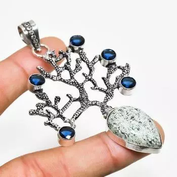 Подвеска с полосками зеленого опала и голубого топаза, посеребренная 925 проба, 3,03 дюйма 3.03 зелёный