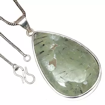 Подвеска с пренитом, драгоценным камнем, День святого Валентина, этническое украшение на День святого Валентина, серебряное, 2 дюйма