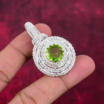 Подвеска с проволочной обмоткой из перидота, ювелирные изделия с подвеской из драгоценных камней ручной работы, подарки для жены, абсолютно новый кулон 1.88 Inches зелёный