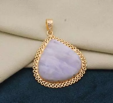 Подвеска с радужной спиралью из лунного камня, Подвеска из натурального драгоценного камня, Подвеска с позолотой 18 карат, Подвеска с камнем рождения, Массивная подвеска, Лучшая идея подарка