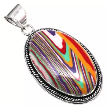 Подвеска с радужным кальцийсодержащим драгоценным камнем, подарок на День матери, серебряное украшение, 2 дюйма