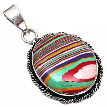 Подвеска с радужным кальцийсодержащим драгоценным камнем, подарок на День матери, серебряное украшение 1,75 дюйма